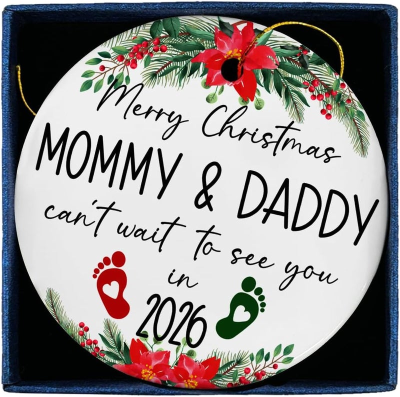 ZOSAN New Mommy Daddy Gifts, Mommy & Daddy Can't Wait to See You 2026 Ceramic Ornament, Expecting Mom Dad Parents Gifts, Pregnancy Announcement Baby Announcement Gift Ornament - Image 1